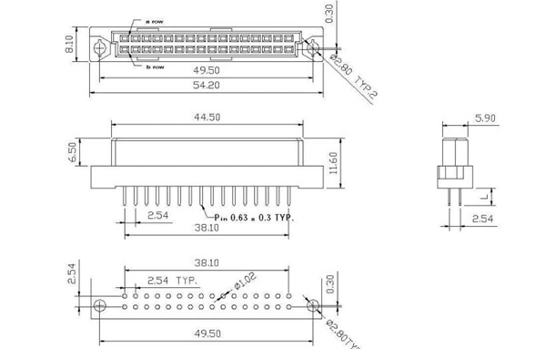 Male 96 Contacts DIP Right Angle Male DIN41612 Connector