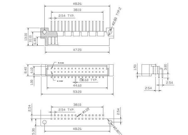 Male 96 Contacts DIP Right Angle Male DIN41612 Connector