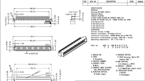 AMP, Fci, Avx Replace Part of DIN41612 Connector 3row*10POS, Female, Right Angle (90degree) , Fish Eyes